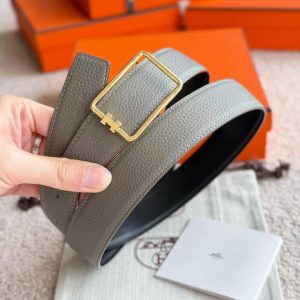 Hermes Tube H Belt Buckle & Reversible Leather Strap 38 mm Box 135 and Togo Calfskin Brushed Permabrass Buckle Yellow Gold Noir Gris Étain - Image 7