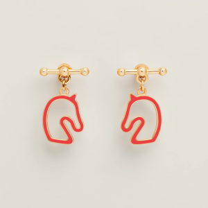 Hermes Tonnerre Earrings Lacquered Metal Yellow Gold New Capucine H100114F G3
