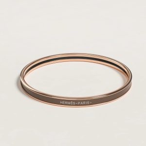 Hermes Uni Bangle Extra-narrow Bangle in Enamel Rose Gold Étoupe H240001FO6E65