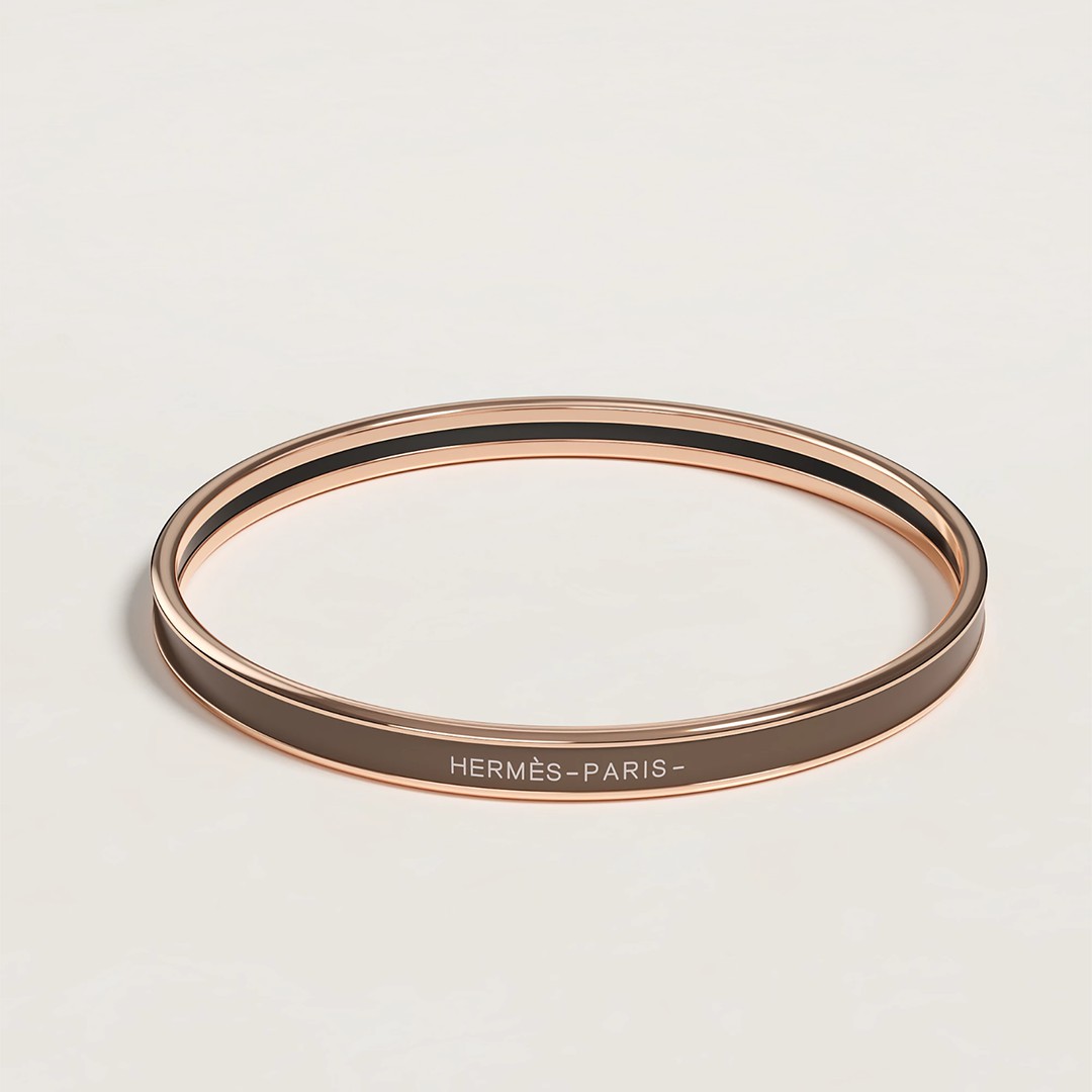 Hermes Uni Bangle Extra-narrow Bangle in Enamel Rose Gold Étoupe H240001FO6E65