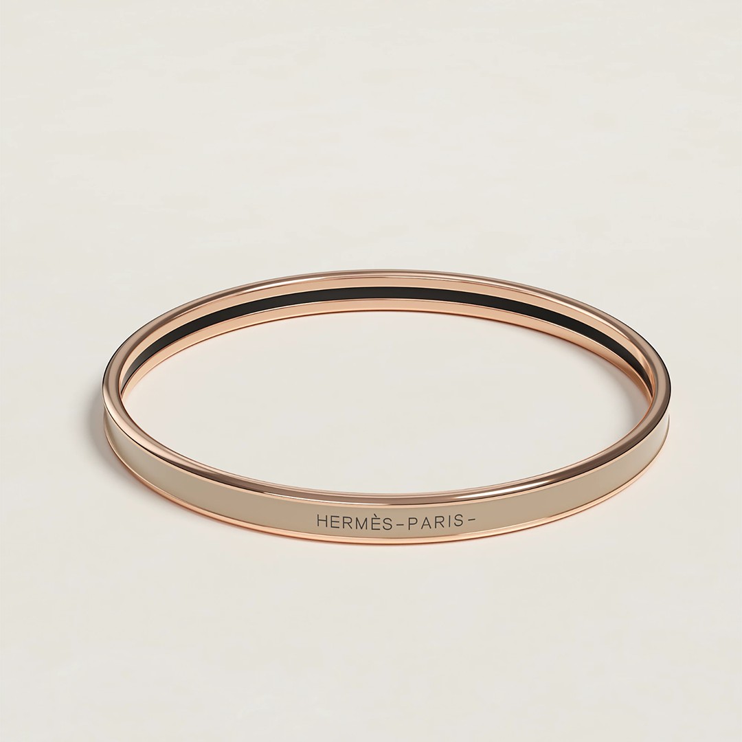 Hermes Uni Bangle Extra-narrow Bangle in Enamel Rose Gold Marron Glacé H240001FO1965