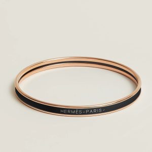 Hermes Uni Bangle Extra-narrow Bangle in Enamel Rose Gold Noir H240001FO0165
