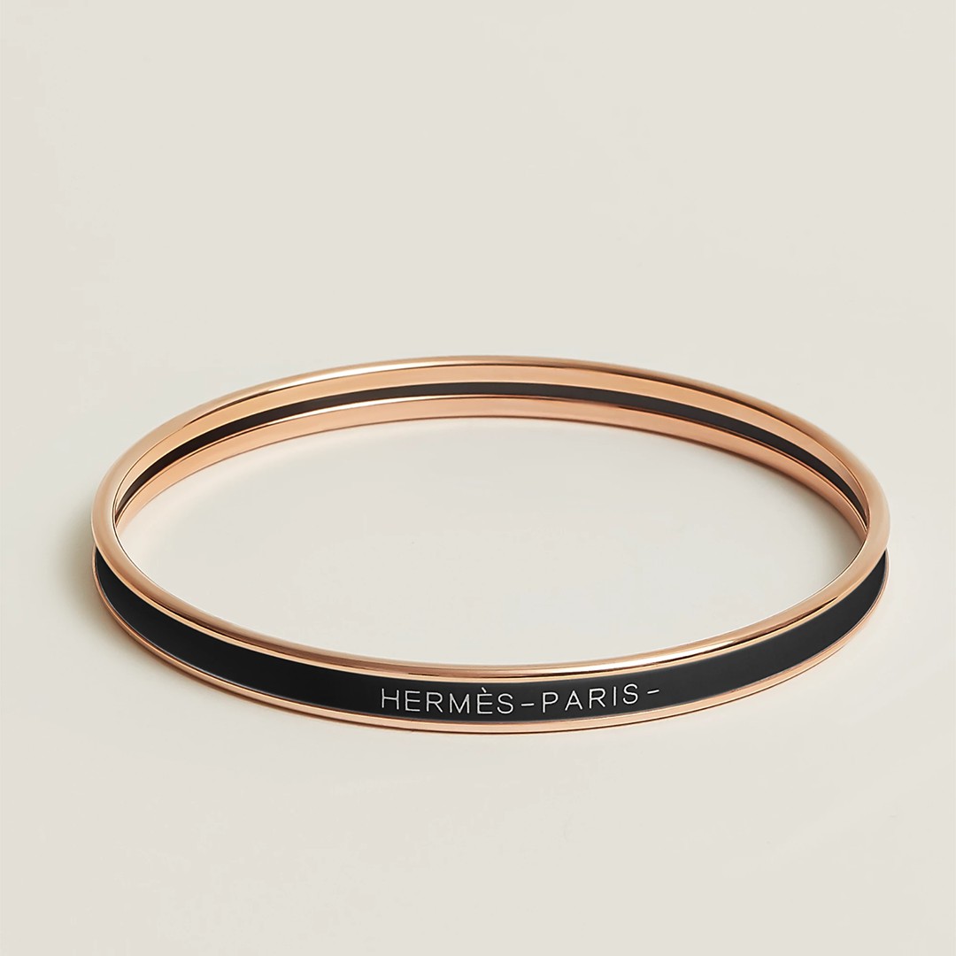Hermes Uni Bangle Extra-narrow Bangle in Enamel Rose Gold Noir H240001FO0165