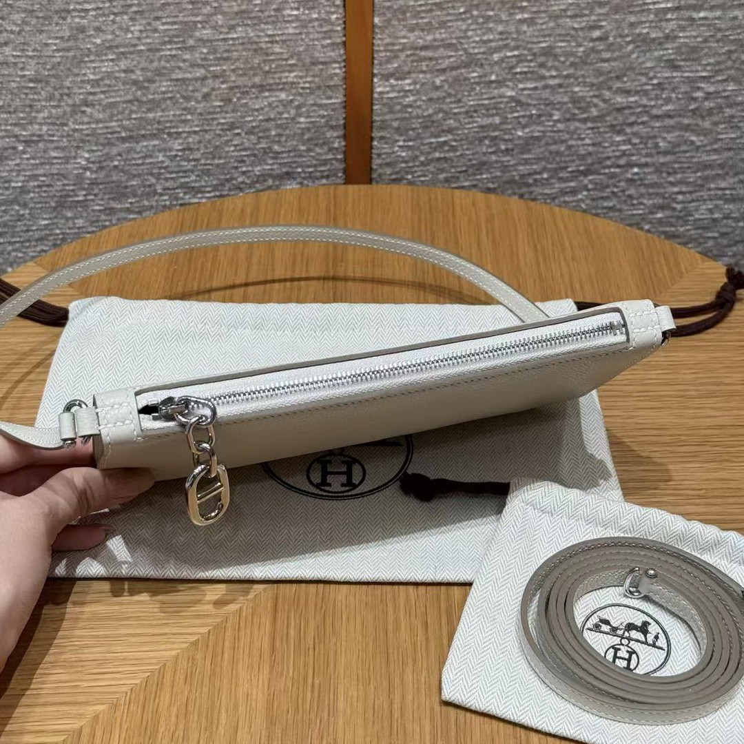 Hermes Zipengo Chaine d'Ancre To Go Pouch Handmade In Evercolor Calfskin Leather Silver Hardware 10 Craie - Image 13