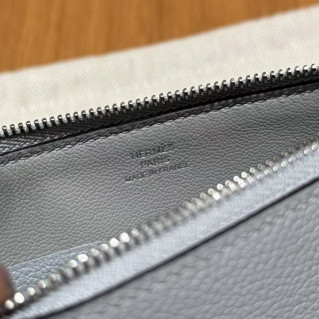 Hermes Zipengo Chaine d'Ancre To Go Pouch Handmade In Evercolor Calfskin Leather Silver Hardware 8U Blue Glacier - Image 10