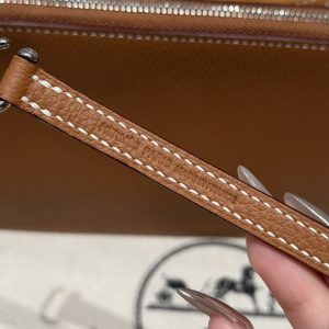 Hermes Zipengo Chaine d'Ancre To Go Pouch Handmade In Evercolor Calfskin Leather Silver Hardware 37 Gold - Image 3