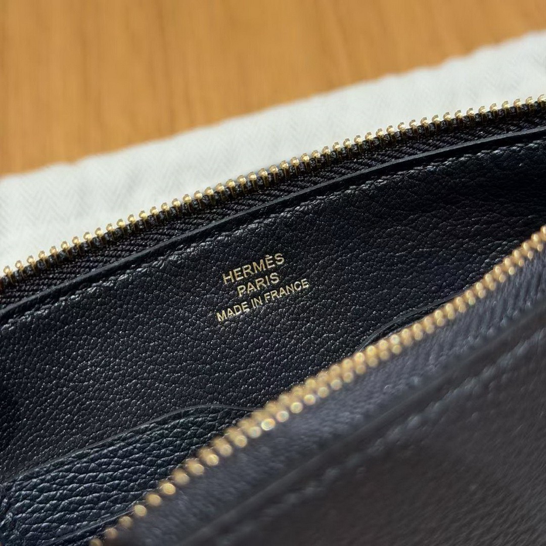 Hermes Zipengo Chaine d'Ancre To Go Pouch Handmade In Evercolor Calfskin Leather Gold Hardware 89 Noir - Image 10
