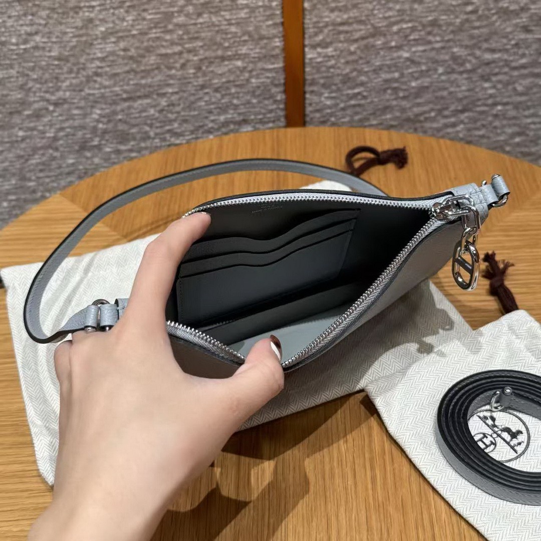 Hermes Zipengo Chaine d'Ancre To Go Pouch Handmade In Evercolor Calfskin Leather Silver Hardware 8U Blue Glacier - Image 11