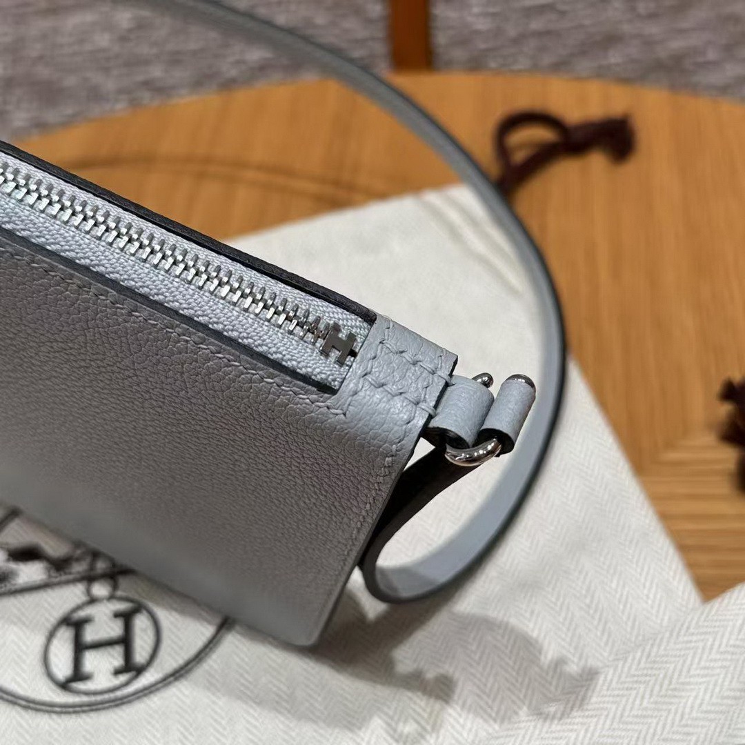 Hermes Zipengo Chaine d'Ancre To Go Pouch Handmade In Evercolor Calfskin Leather Silver Hardware 8U Blue Glacier - Image 6