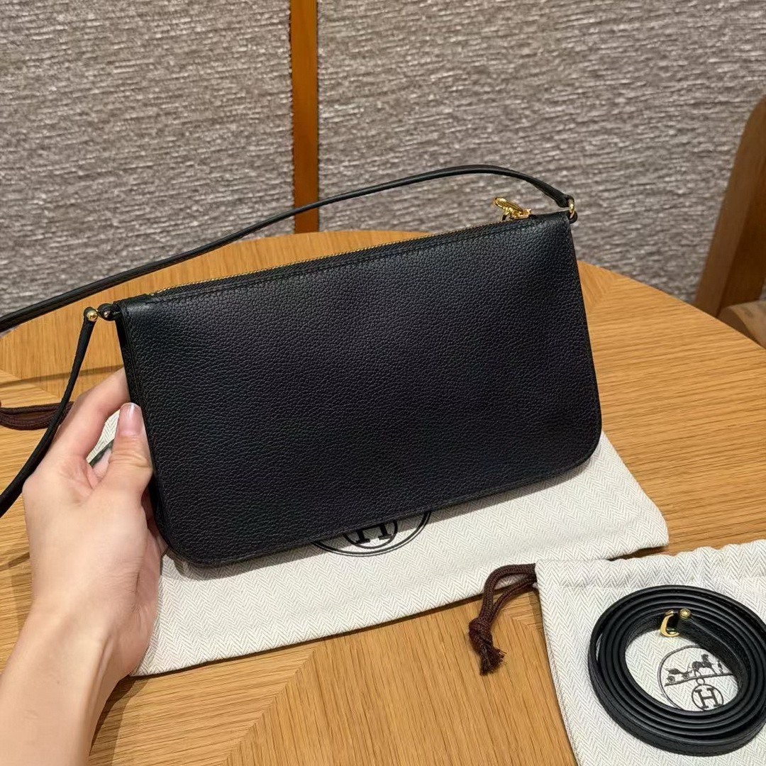 Hermes Zipengo Chaine d'Ancre To Go Pouch Handmade In Evercolor Calfskin Leather Gold Hardware 89 Noir