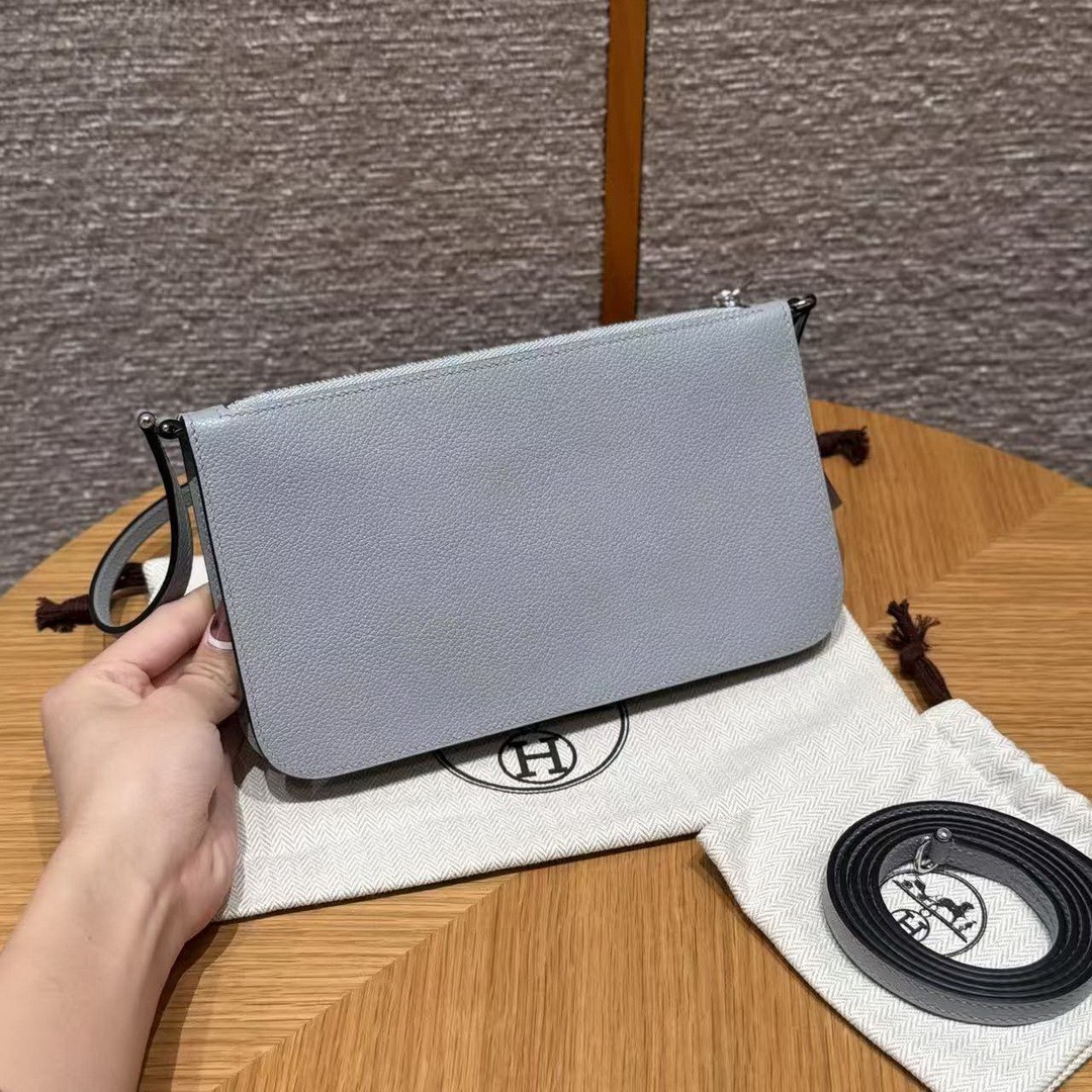 Hermes Zipengo Chaine d'Ancre To Go Pouch Handmade In Evercolor Calfskin Leather Silver Hardware 8U Blue Glacier - Image 2
