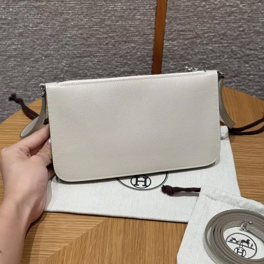 Hermes Zipengo Chaine d'Ancre To Go Pouch Handmade In Evercolor Calfskin Leather Silver Hardware 10 Craie - Image 2
