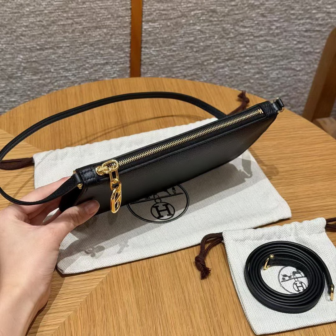 Hermes Zipengo Chaine d'Ancre To Go Pouch Handmade In Evercolor Calfskin Leather Gold Hardware 89 Noir - Image 12