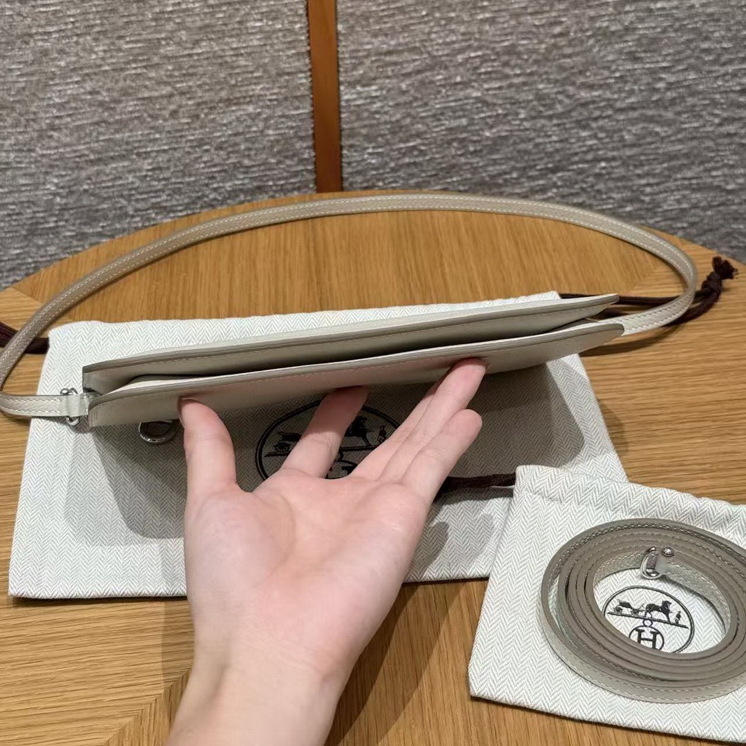 Hermes Zipengo Chaine d'Ancre To Go Pouch Handmade In Evercolor Calfskin Leather Silver Hardware 10 Craie - Image 14